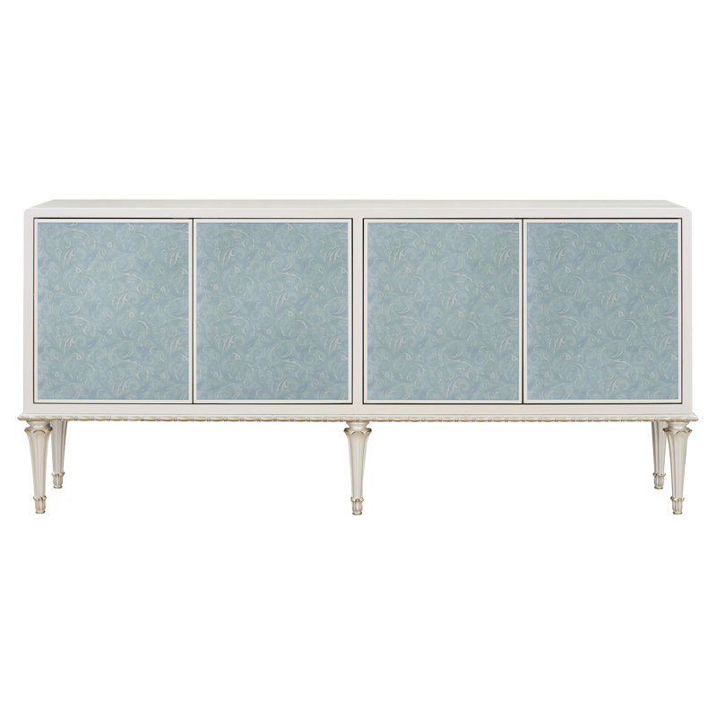 Armoire console Ansaldo blanc perle et argent scintillant