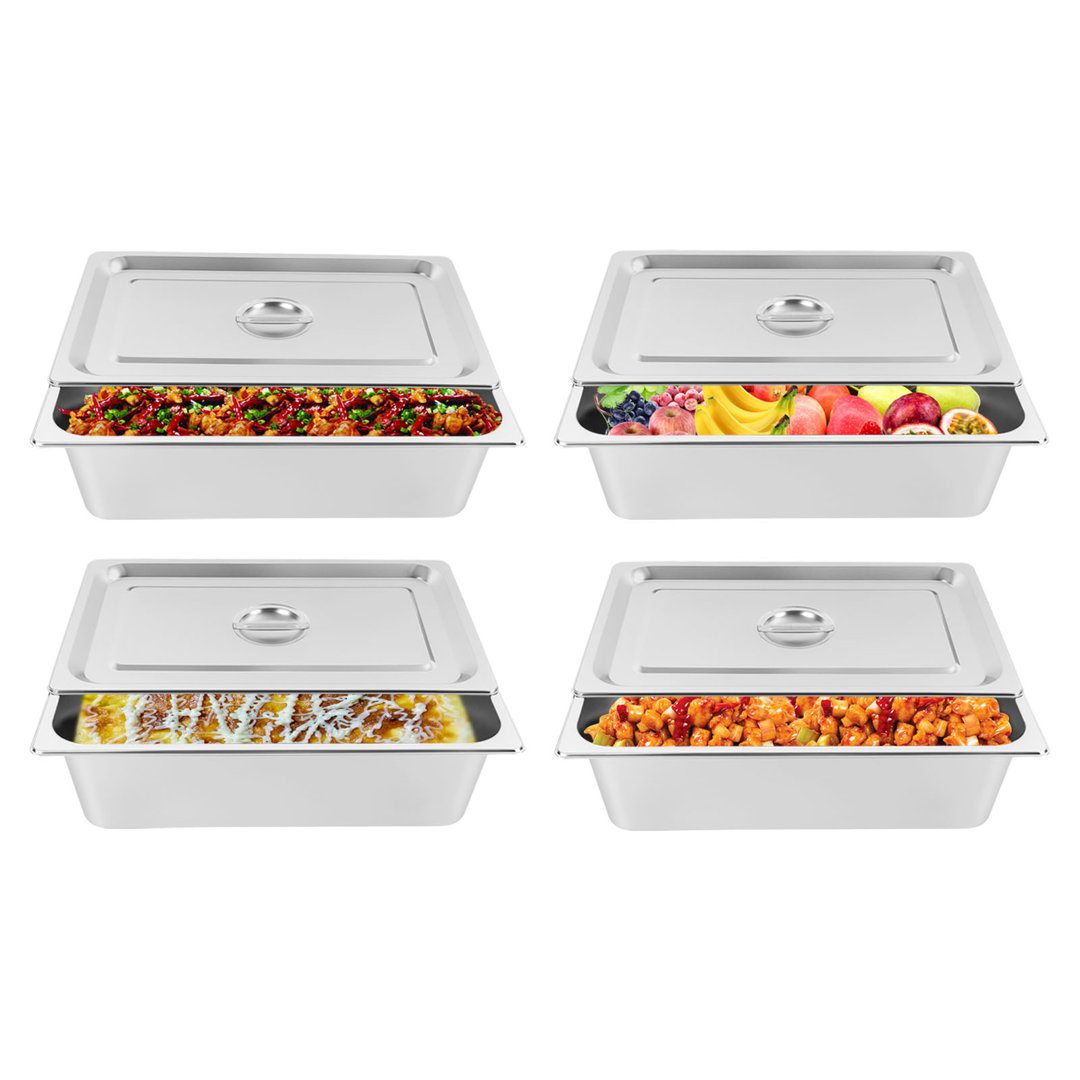 4 Pack Stainless Steel Food Pans With Lids for Party Hotel Canteen  (Set of 4) The Party Aisle™
