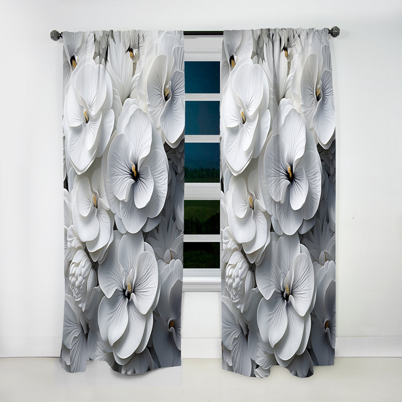 Attalus White Pansies Elegance - Traditional Curtain - Velvet Room Darkening - 1 panel, 52" W x 63" L