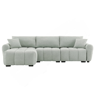 Canapé modulaire de 110 po en forme de L avec siège très grand, conception en ligne, repose-pieds mobile, mousse haute densité, combinaison libre, structure en métal et bois robuste, tissu bouclé, 3 couleurs