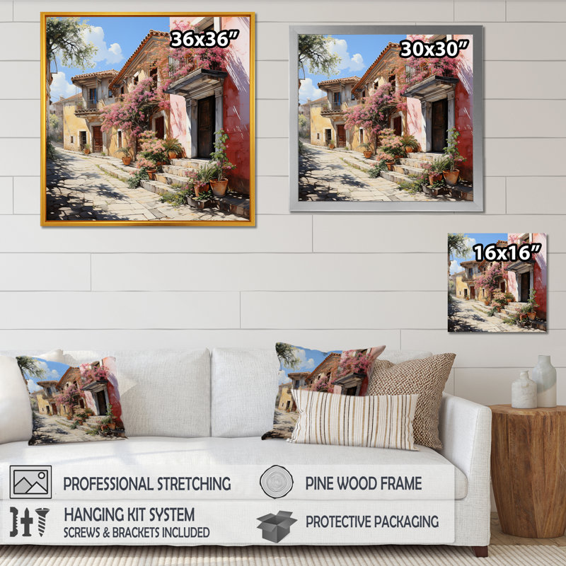 «Mexique Colonial Charm» - art mural mexicain, H 30 po x l 30 po x P 1,5 po, Cadre doré simple