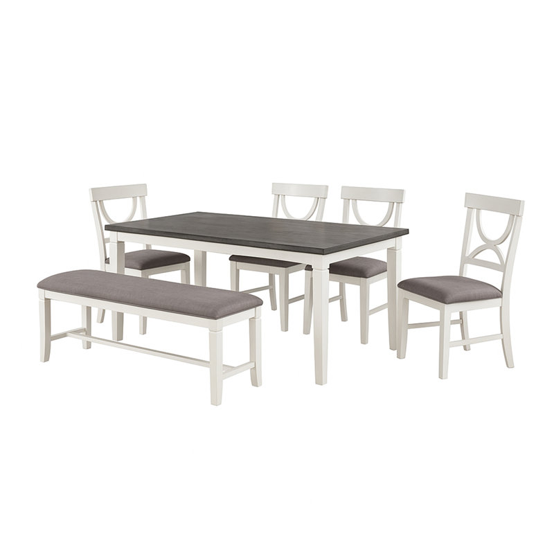 Ensemble de salle à manger en bois 6 pièces, blanc et gris