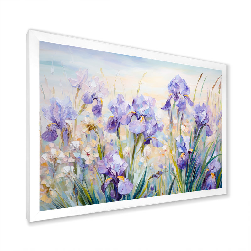 Mauve iris, charme champêtre - fleurs, art mural, H 24 po x l 32 po x P 1 po, Cadre simple blanc