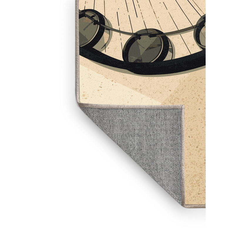 Machine Washable Entertainment & Pop Culture Tambourine Modern Geometric Rug in Beige – Beige Binding, 7x9
