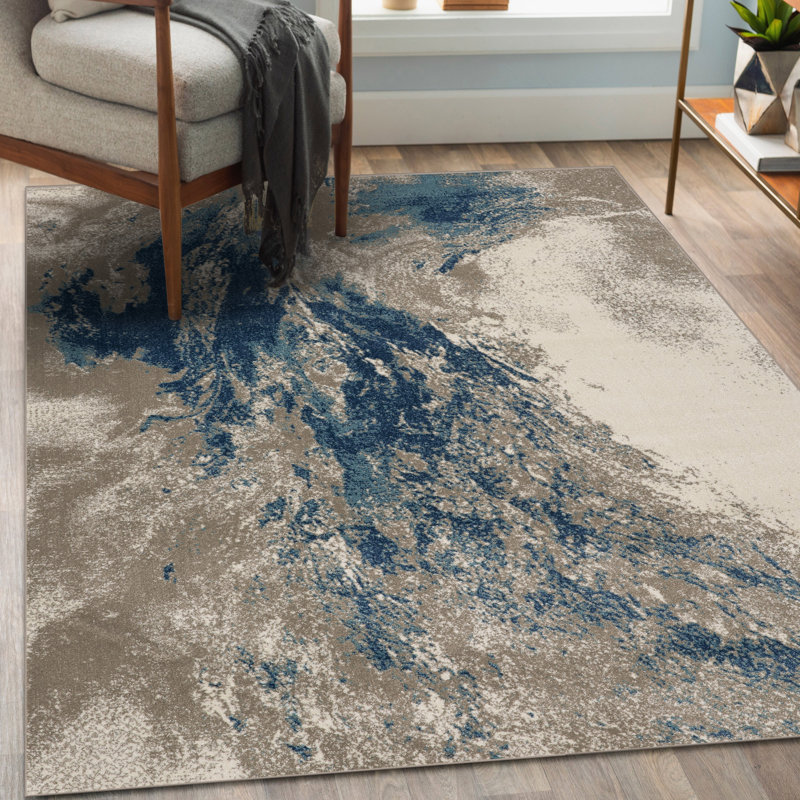 Tapis abstrait bleu / brun Alayia, Rectangle 8 pi x 10 pi