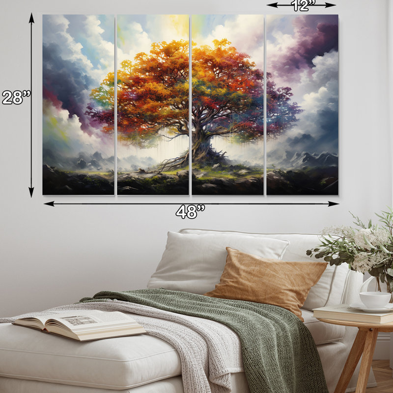 «Tree of Life All Seasons II - Landscape Trees», reproduction d'art sur toile - 4 panneaux