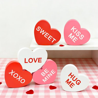 Valentine’S Day Wooden Conversation Heart Decorations – 6 PCS Table Centerpiece Set