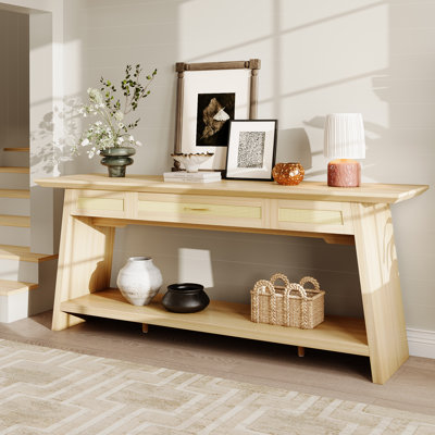 70.9”Rattan Entryway Table with Drawer,Narrow Long Console Table for Living Room,Hallway,Behind Couch,Natural