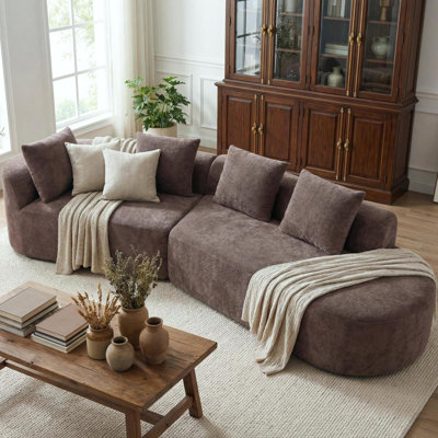 Canapé modulaire courbé de 116 po avec éponge et chaise longue entièrement compressée à haute densité de 116 po, ensemble 2 pièces, entièrement assemblé faisant face à la droite, pour le salon, le salon