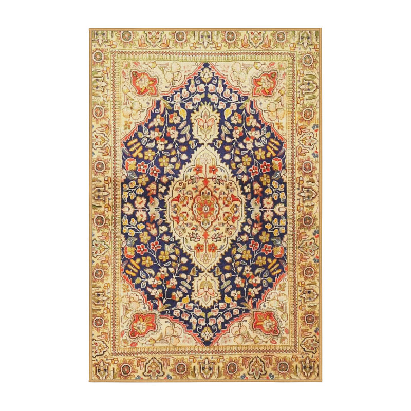 Tapis traditionnel beige / noir Girault, Rectangle 5 pi x 7 pi