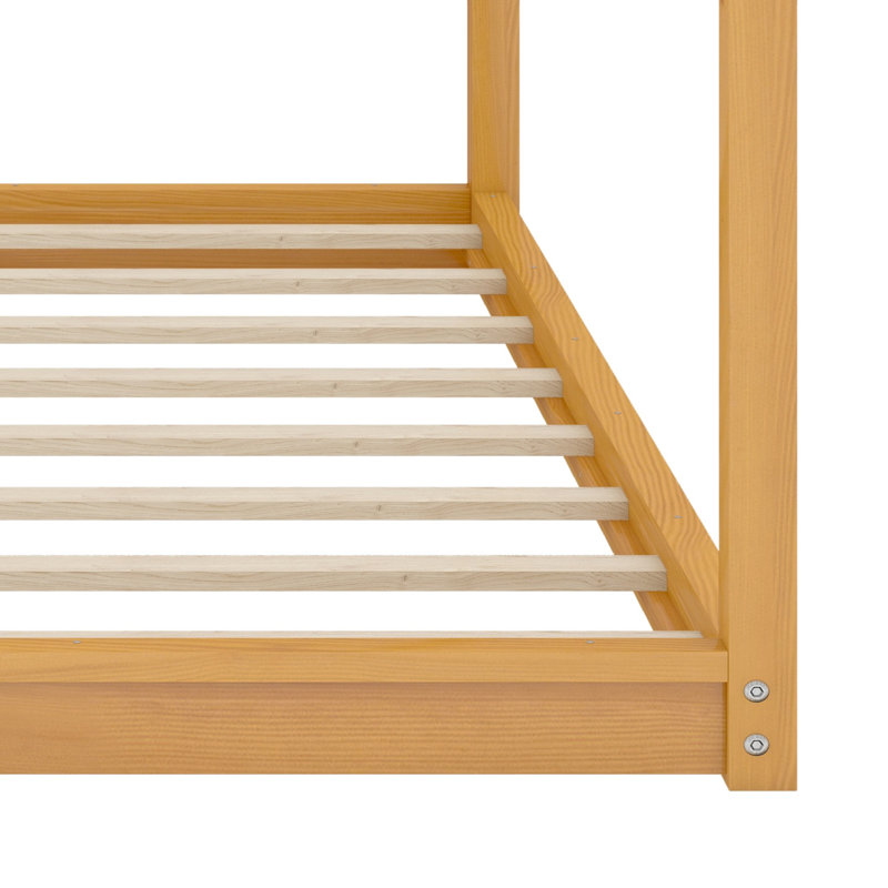 Lit plateforme contemporain à baldaquin avec pieds de soutien pour la chambre à coucher, Naturel