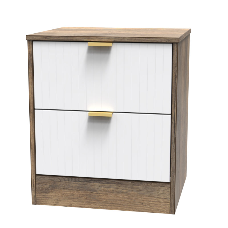 Barriner 45cm W Manufactured Wood Bedside Table, White Matt/Vintage Oak
