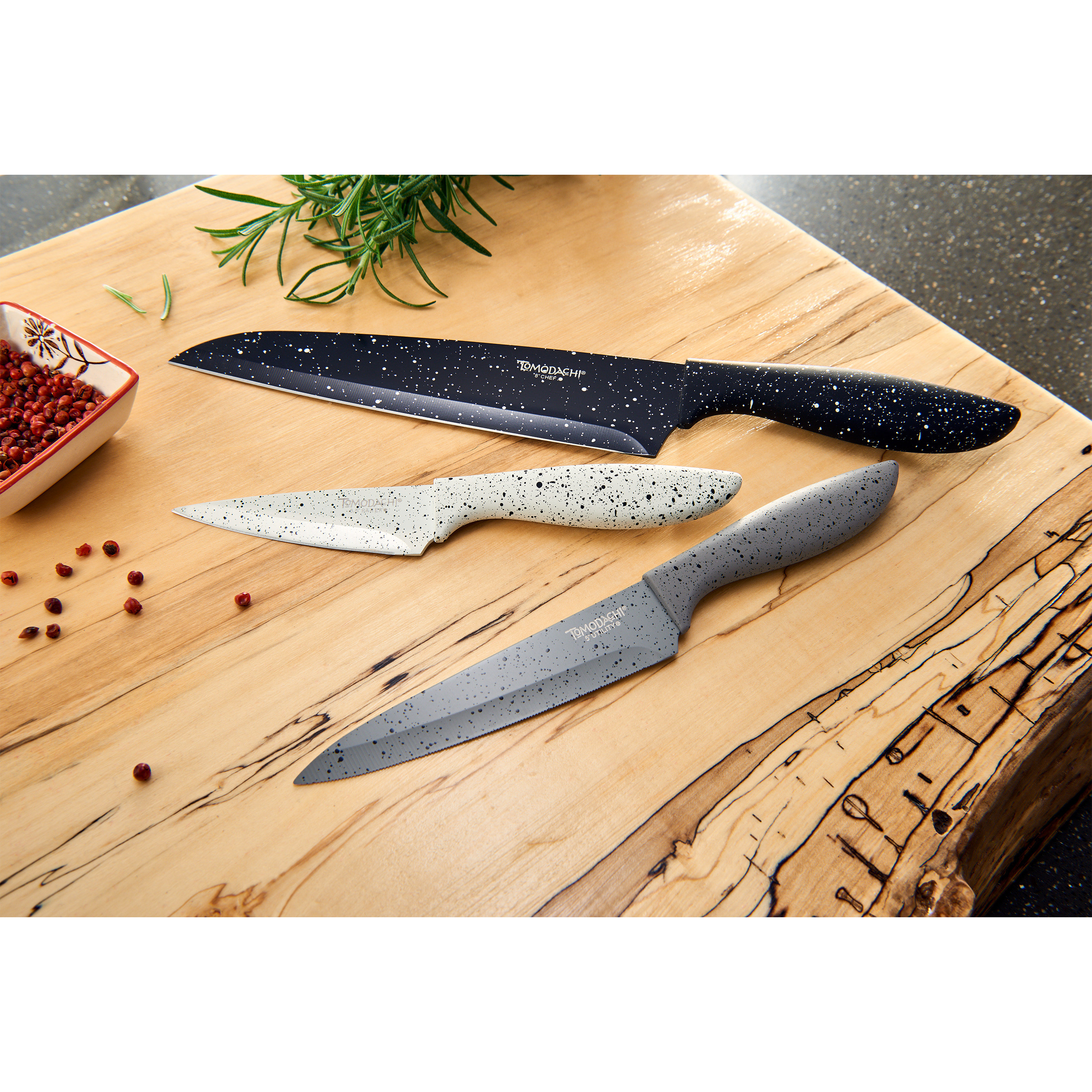 Tomodachi 3 Piece Pairing Knife Set With Printed Blades - Lot Of 2