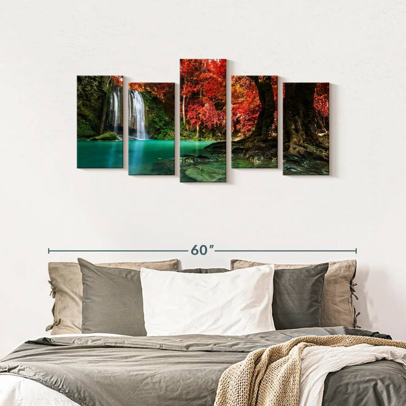 " Red Waterfall " 5 Piece Art Print, 24" H x 49" W x 1.25" D