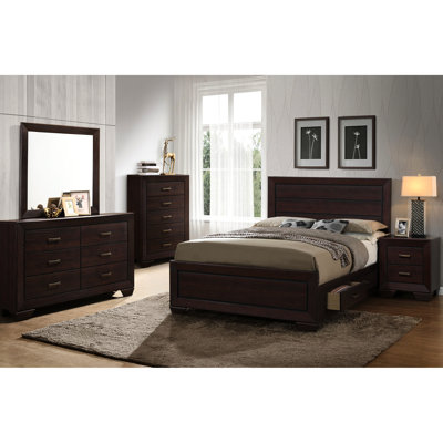 Queen Bedroom Of 5 Pieces In Dark , With Natural Wood Grain And Picture Framed Design Finish 5 Featuring Soft Close Drawers