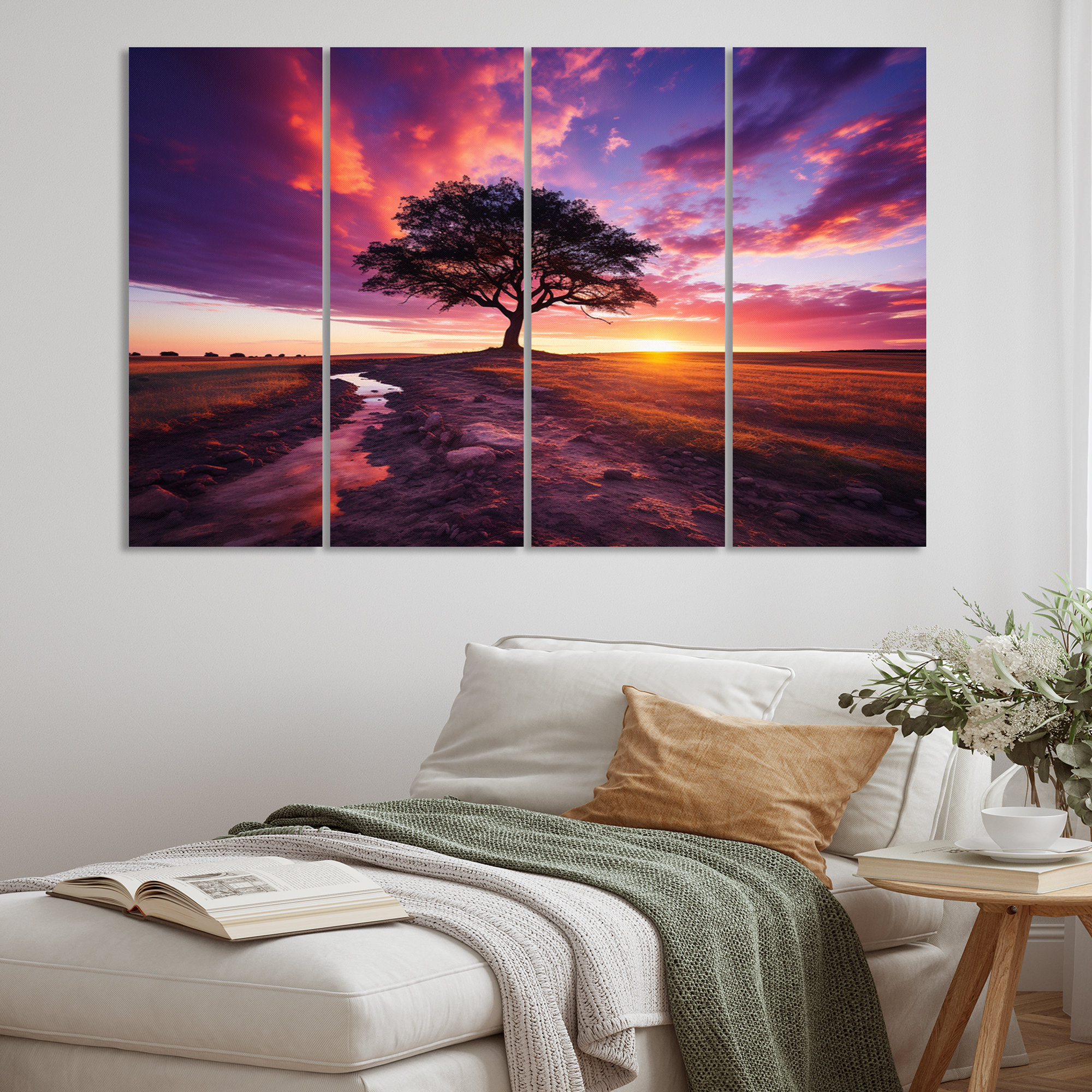 Ebern Designs Sunset Majestic Silhouette On Canvas 4 Pieces Print | Wayfair