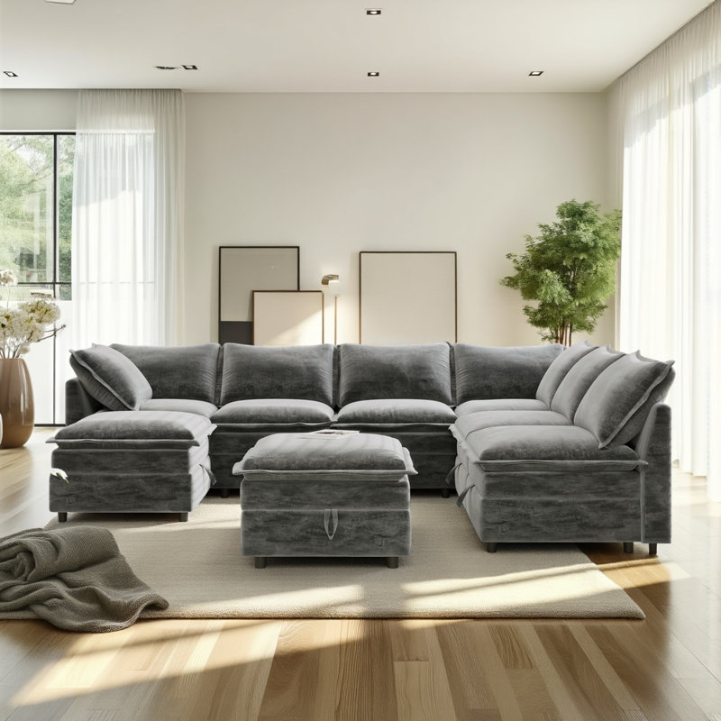 Canapé-lit modulaire 8 pièces avec rangement Mirod, Polyester gris