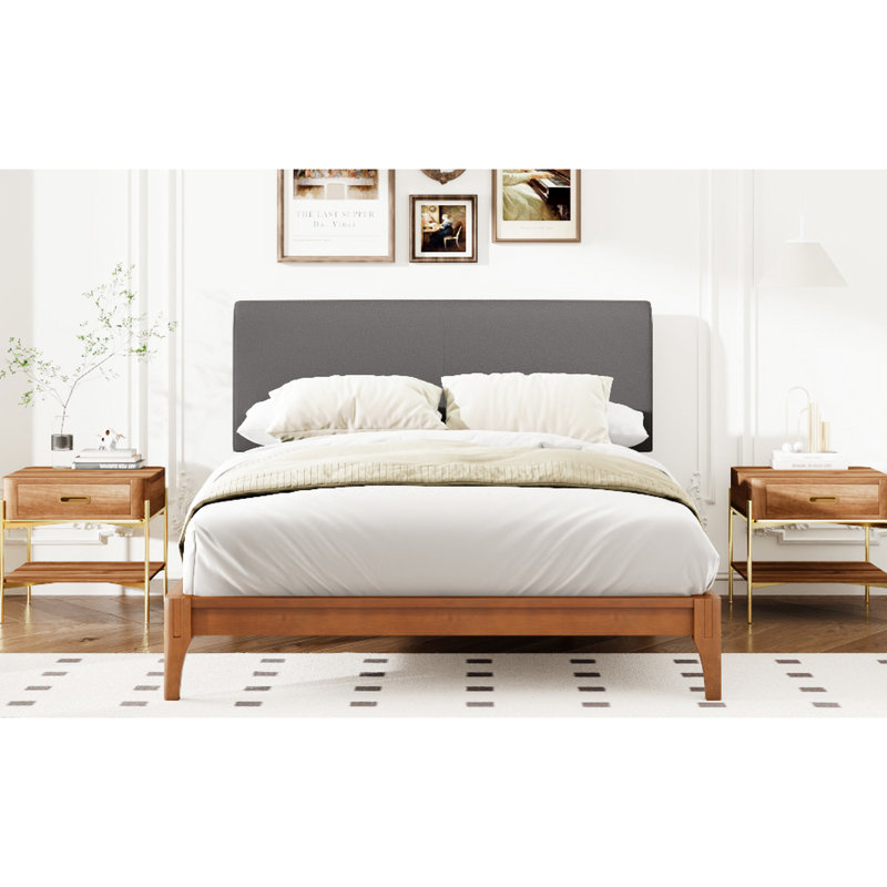 Lit très grand sec de très grand lit de 12 po, tête de lit courbée grise réglable en hauteur et articulée, cadre de lit rembourré anti-bruit, tête de lit tapissier, rangement inférieur, joint pour une installation simple