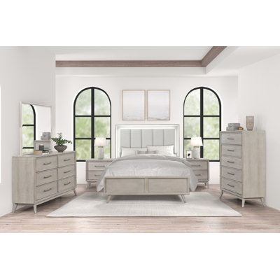 Roundhill Haak Bedroom Set With Touch Led Lighting, Gray Oak Finish, by Wrought Studio
