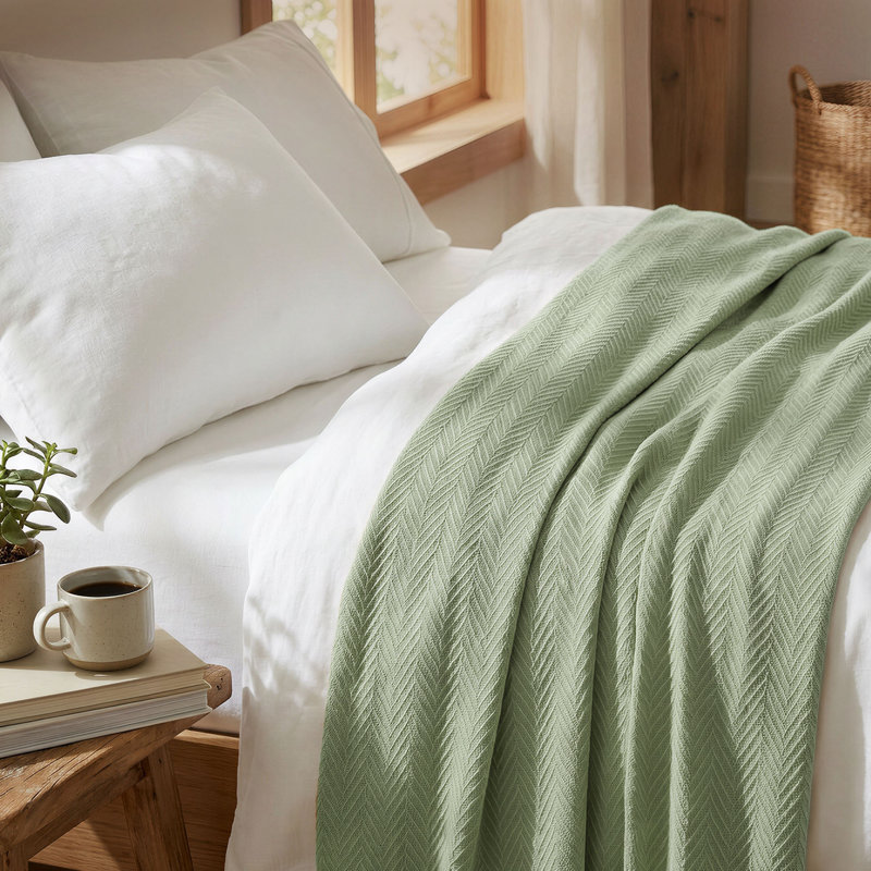 Couverture 100% coton à chevrons Threadmill, Queen (90" x 92"), Sage Green