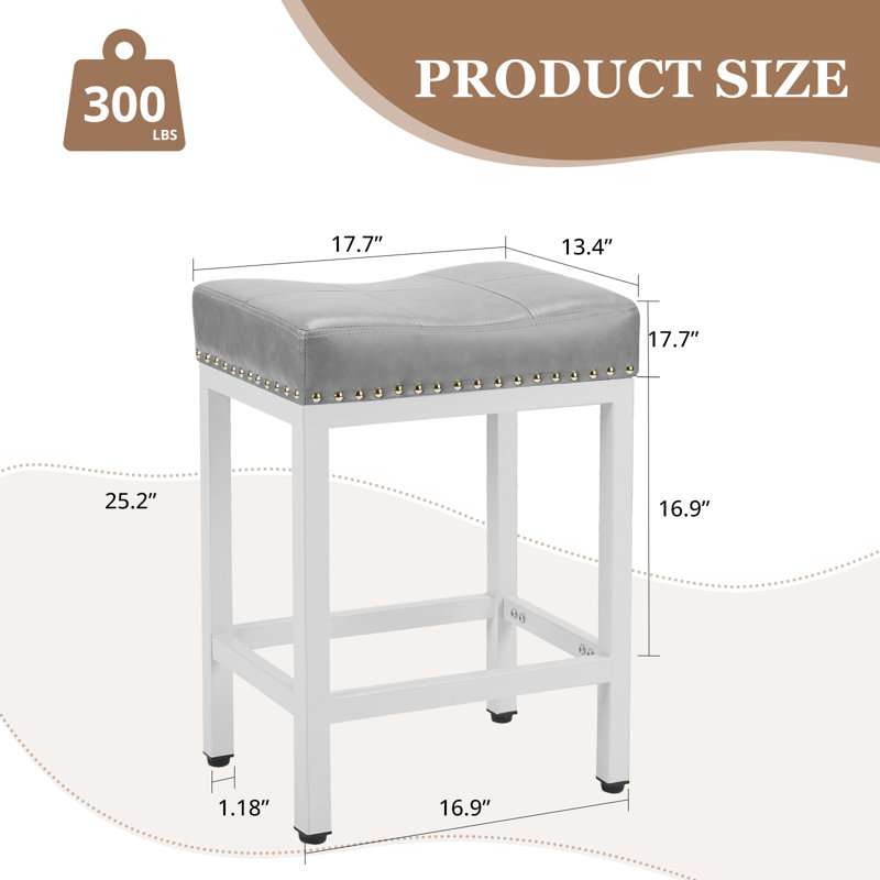 24 inch Counter Height Bar Stools, Upholstered Modern Kitchen Barstools with Metal Base, PU Leather Saddle Stools for Kitchen Island