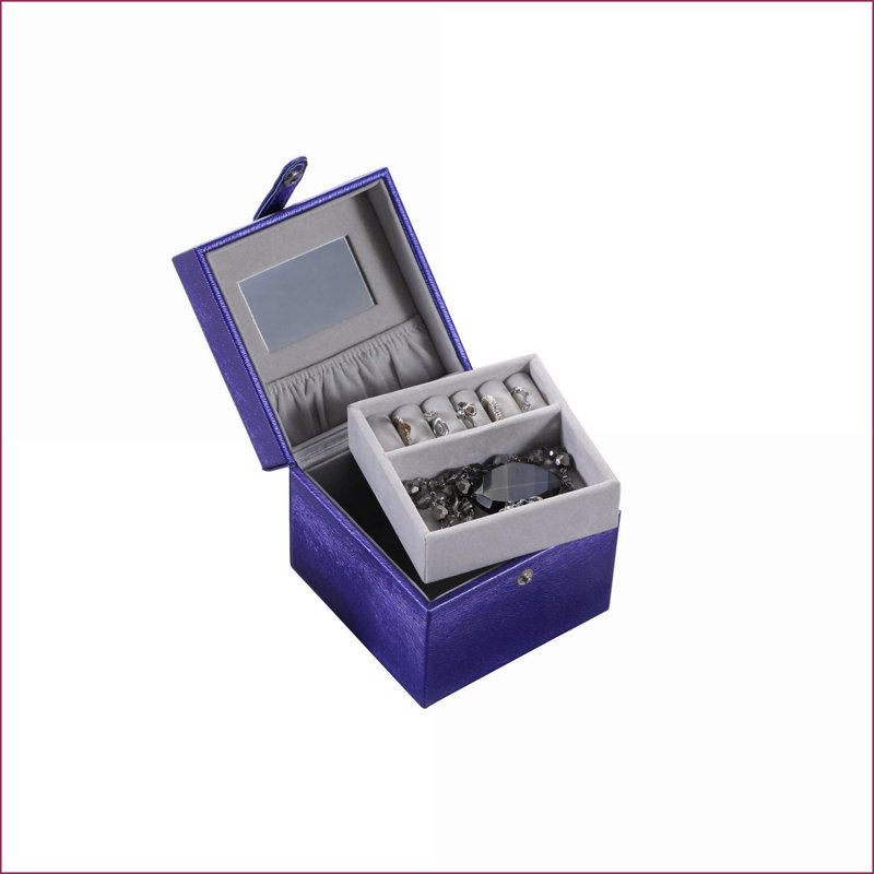 Boîte à bijoux pour bijoux, similicuir carré bleu azur 4 po | Bleu | Cuir