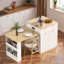 Îlot de cuisine cannelé avec table de salle à manger extensible, prise de courant, rangement double, 2 tiroirs et 2 tablettes ouvertes latérales-228843536