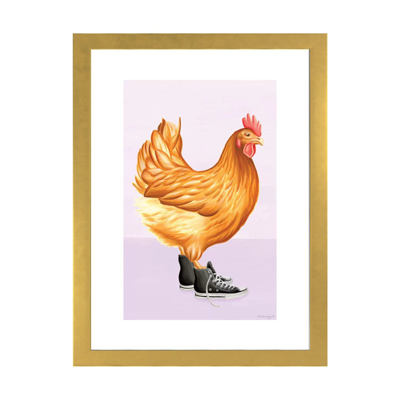 «Hen Converse» par Amélie Legault - reproduction d'art, Blanc, H 32 po x l 24 po x P 1 po, Papier encadré doré