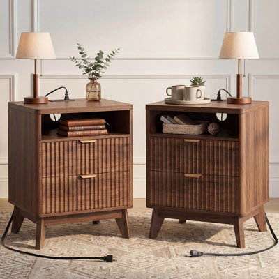 Ensemble de 2 tables de chevet avec table de recharge Rhyth Walnut