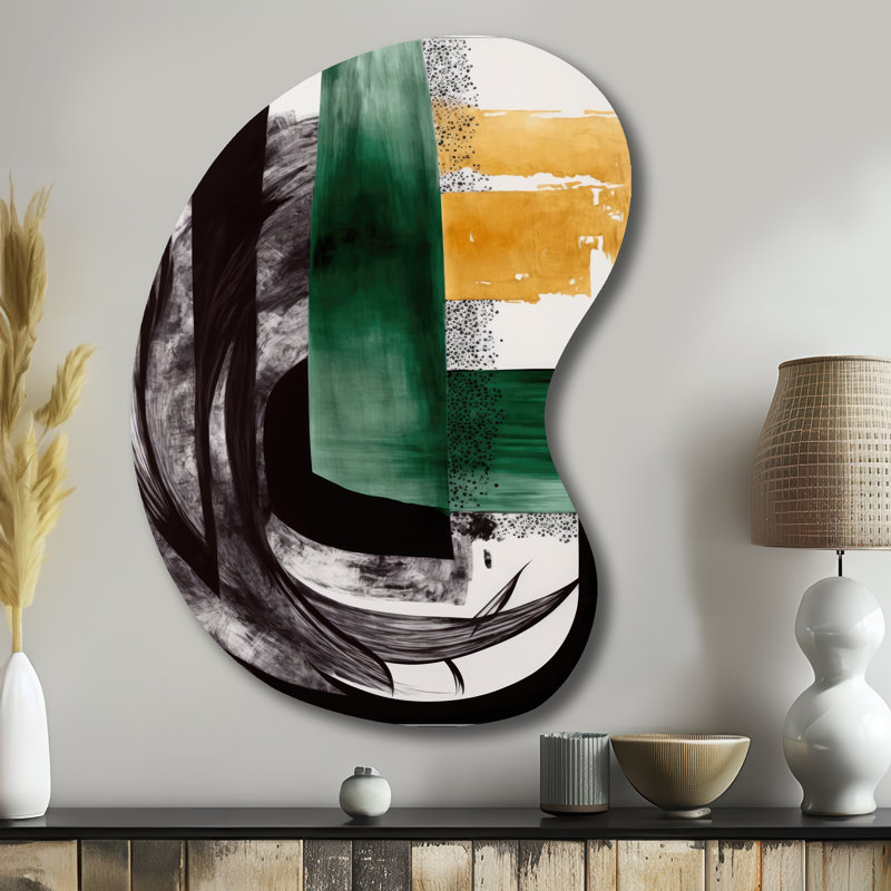 Moderne vert Art déco VI - Art mural transitionnel abstrait de forme unique, sculpture murale asymétrique