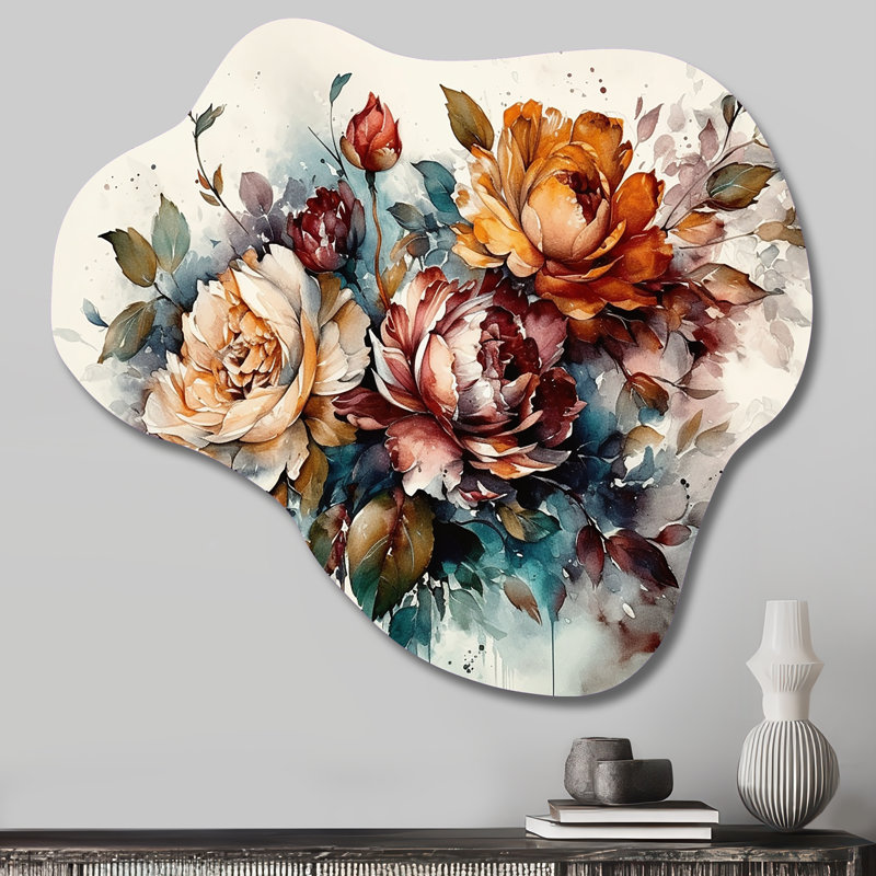 Blooming Vintage Flowers I - Cloud Floral, décoration murale sculpture en métal asymétrique, H 28 po x l 25 po