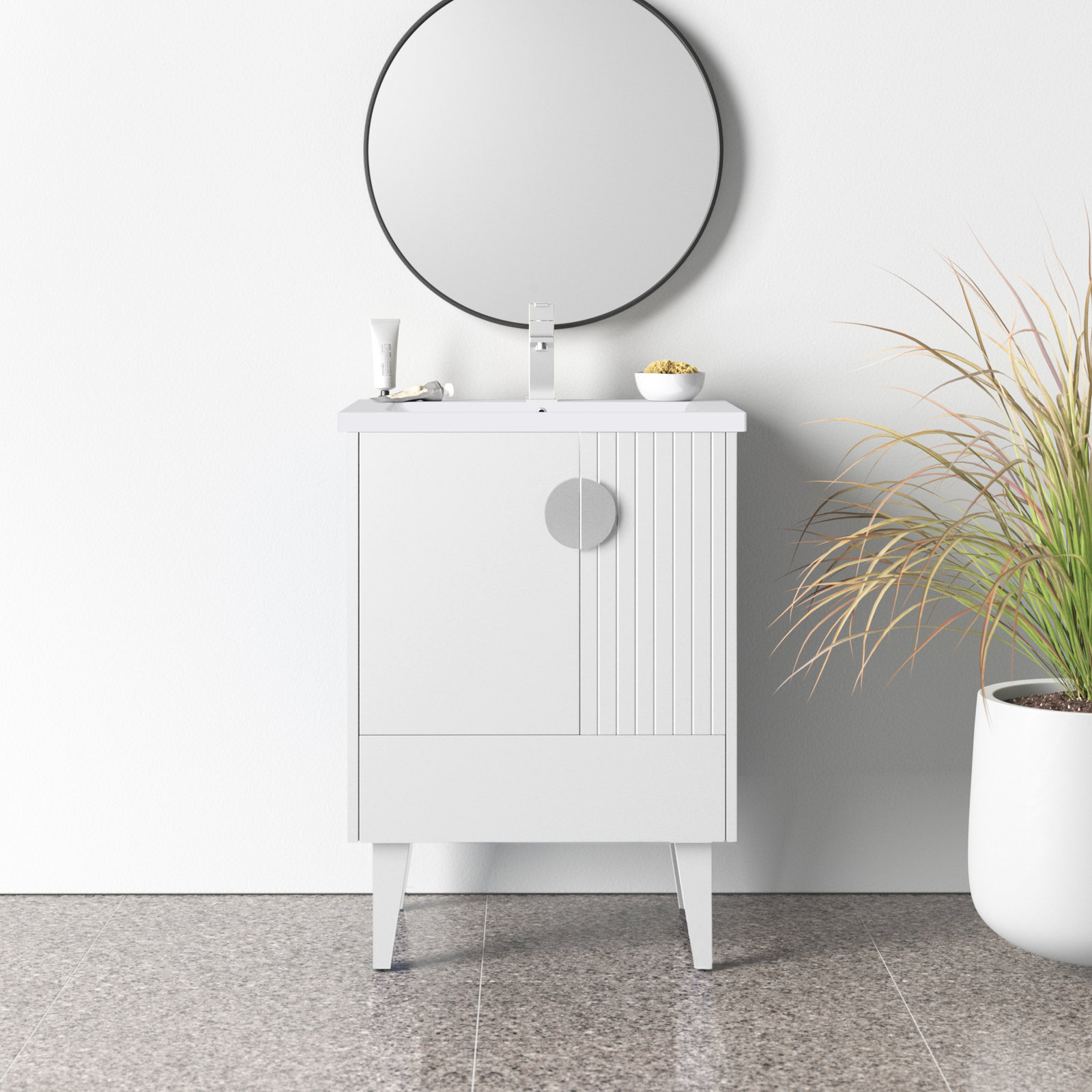 Saimah 24'' Single Bathroom Vanity, Polished Chrome, White Matte