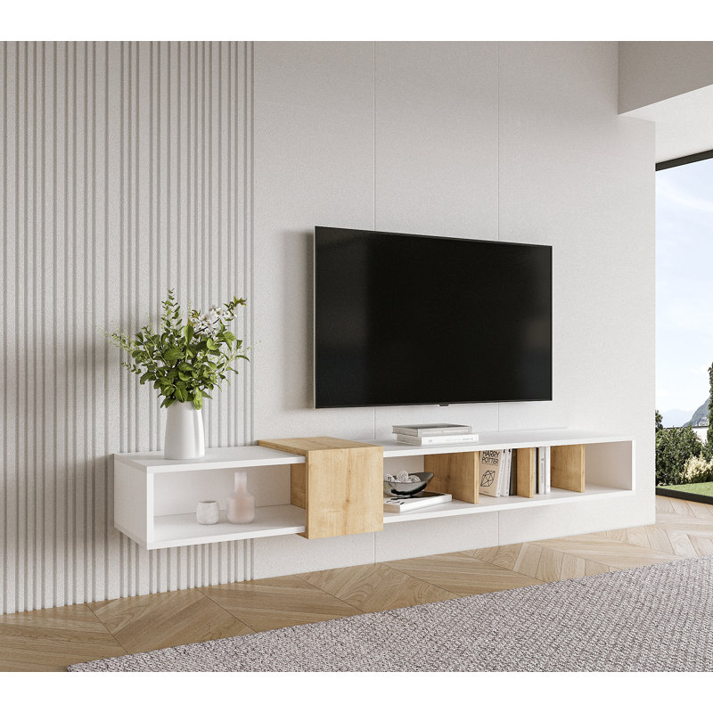 Draylee 71" Wall Mounted Floating Entertainment Media, Wooden White-Oak