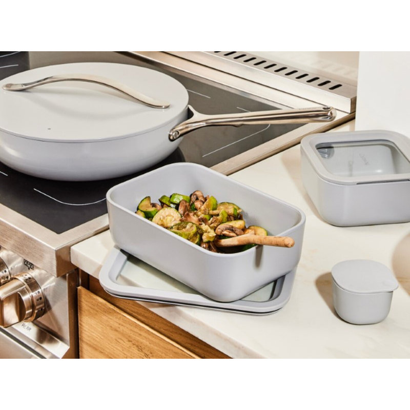Caraway 6.6 Cup Glass Food Container Rectangular Shape W/ Lid, Gray
