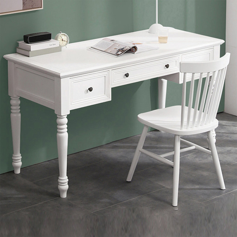 Bureau blanc rectangulaire en bois massif avec 3 tiroirs, H 31,1 po x l 55,12 po x P 23,62 po