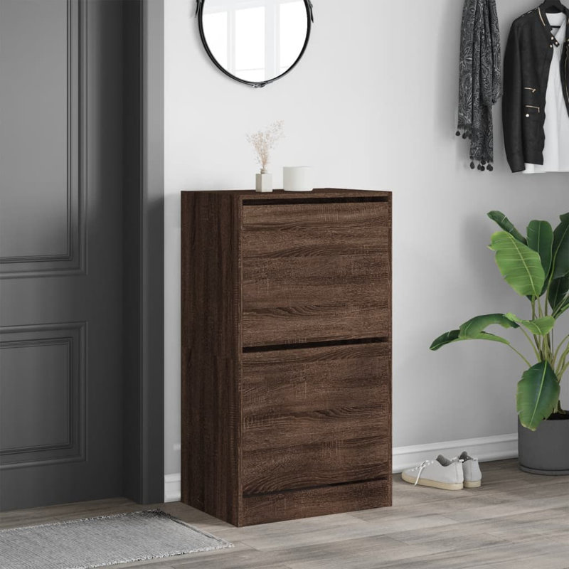 12 Pair Shoe Storage Cabinet, Brown Oak