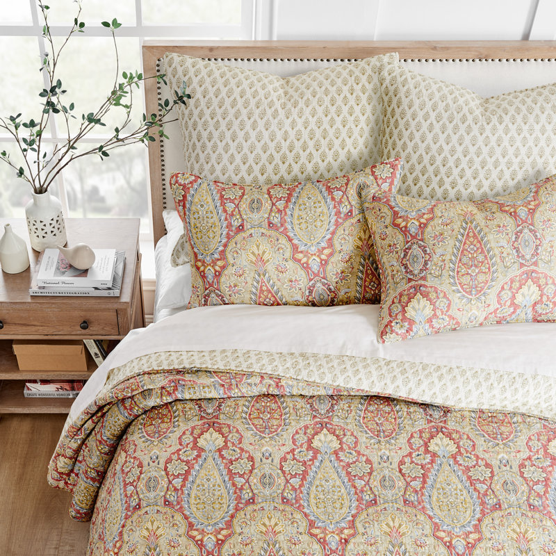 Emel Ochre and Cream Cotton Euro Sham Set of 2