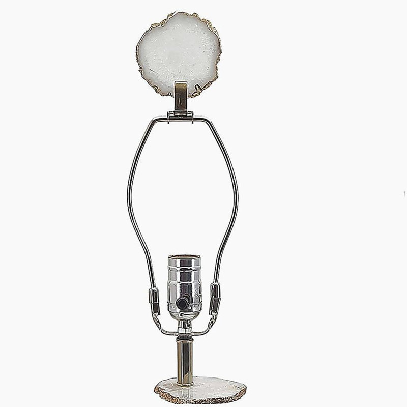 D14x29.5" Smoke Agate-Slice Table Lamp with Marble Base