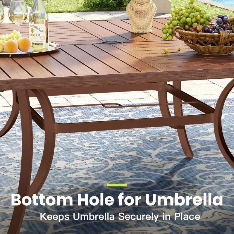 Table de salle à manger carrée 59,1 "avec trou pour parasol, Bois brun brossé / base noire