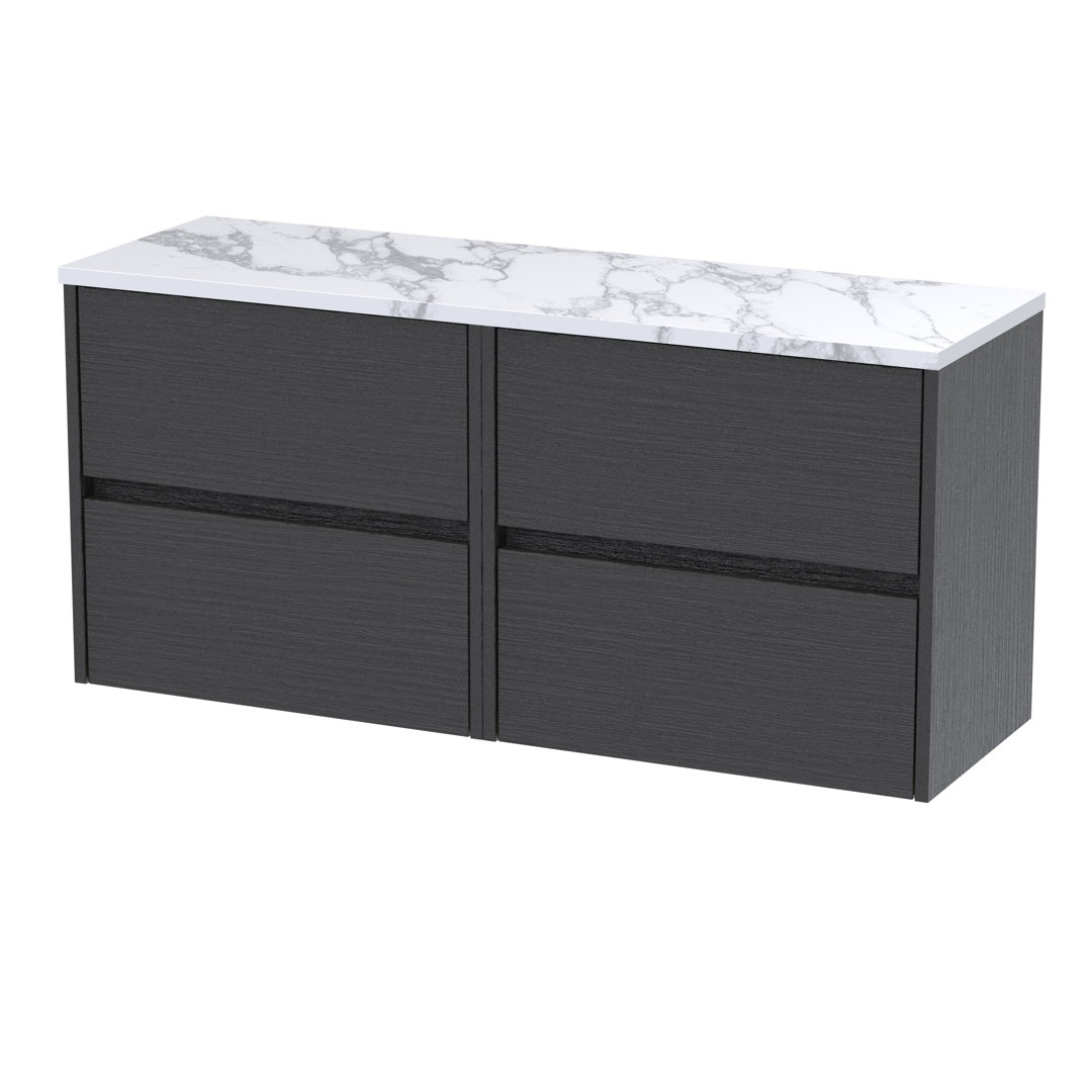 B&Q - Havana Wall Hung 4-Drawer Vanity Unit & Worktop In Sparkling BlackCountertop Basin UnitGraphite Grey Woodgrain1200mm - Image 2