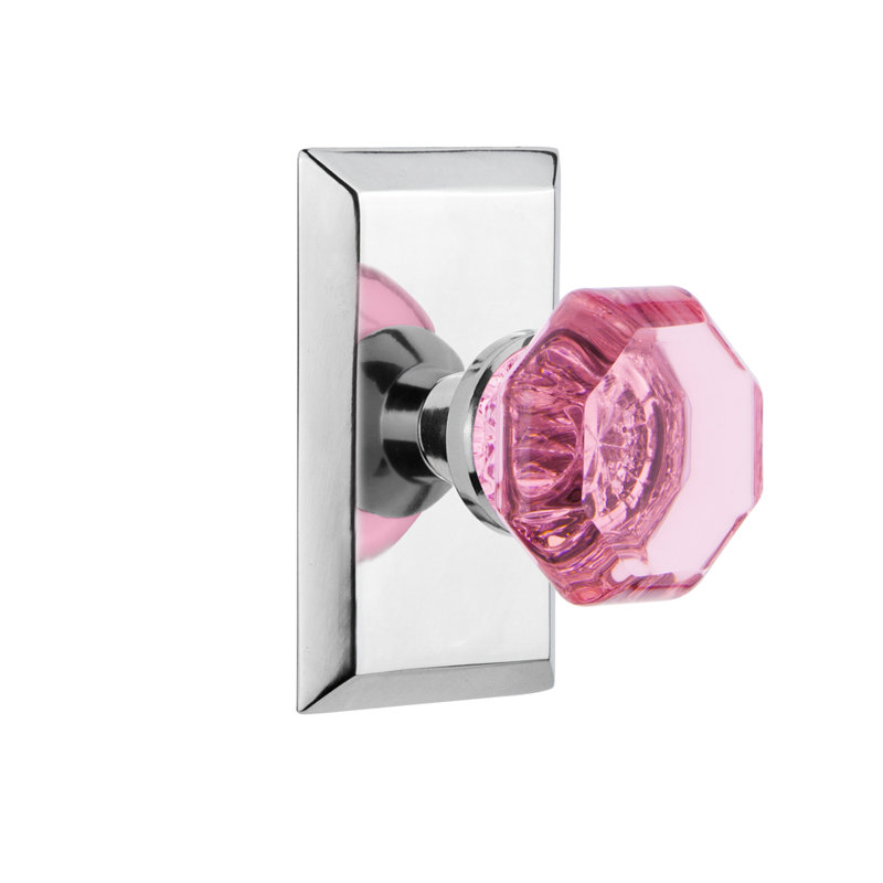 Studio Plate with Waldorf Pink Door Knob, Bright Chrome