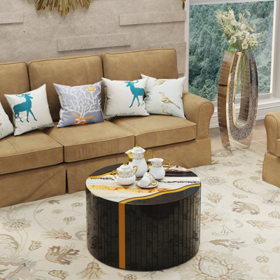 Table basse ronde avec miroir
