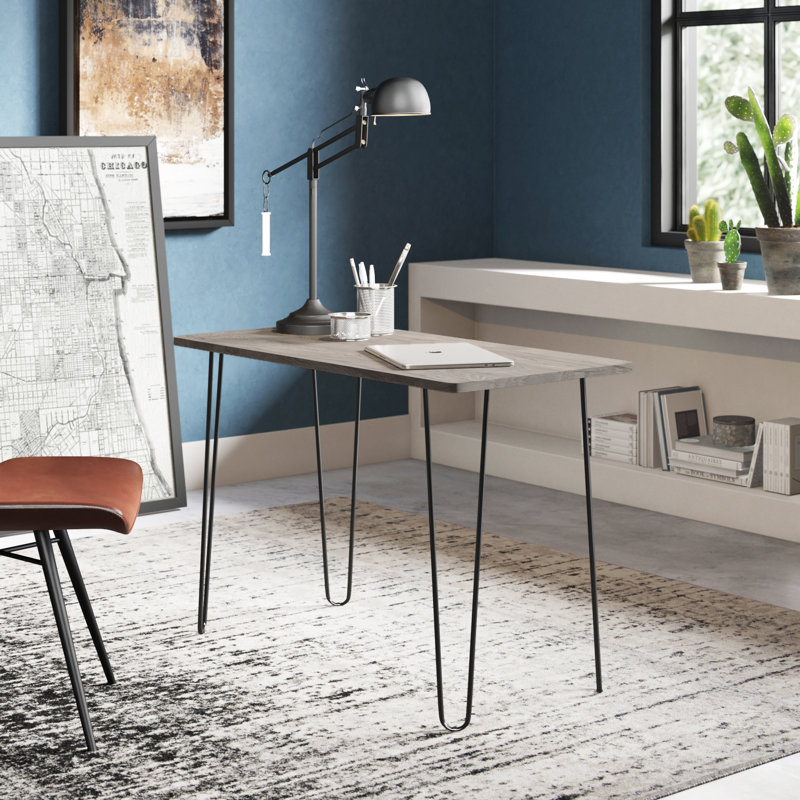 Rankin Woodgrain Desk with Hairpin Legs, Gray