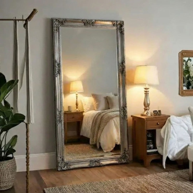 Solid Wood Rectangle Mirror, Chrome