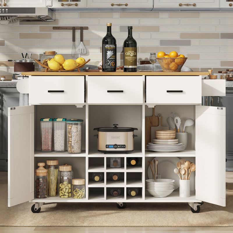 Wood Kitchen Island, White