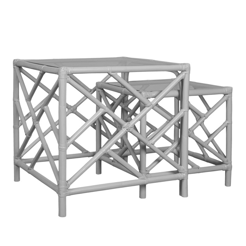 Chippendale Glass Nesting End Table, Light Gray