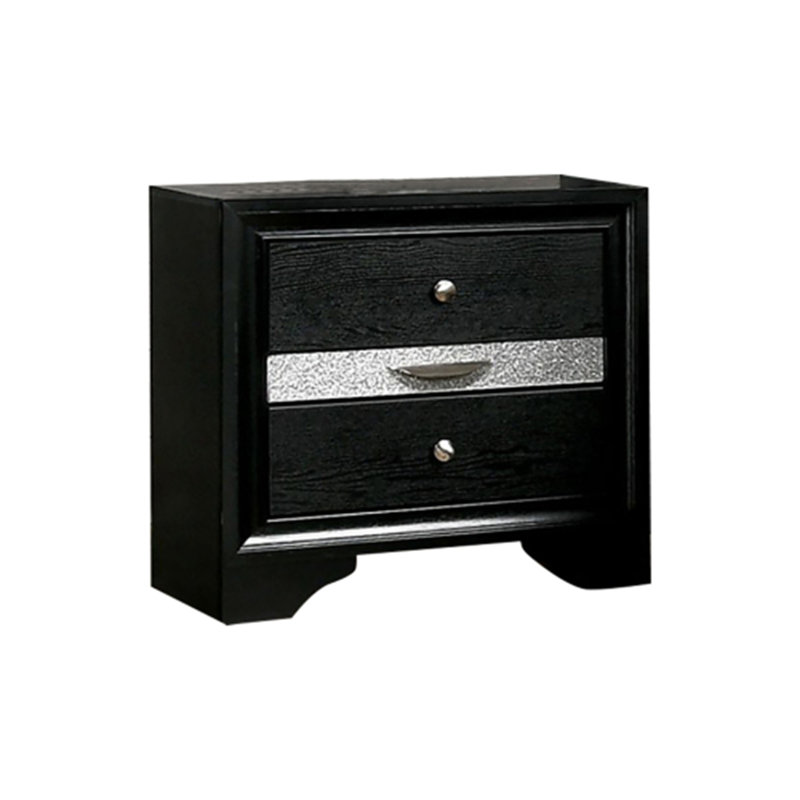 Table de chevet 3 tiroirs en bois avec boutons ronds en étain, Noir