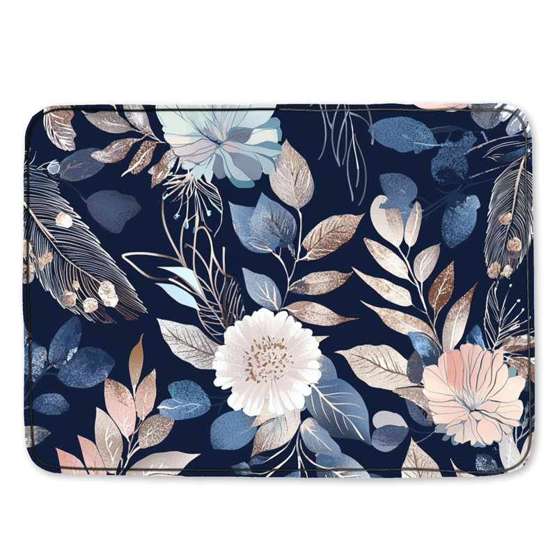 Tapis de bain floral, Single - 21" L x 34" W, Motif floral bleu