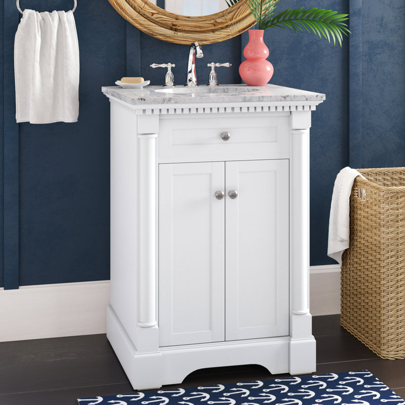 24'' Single Bathroom Vanity with Marble Top, White