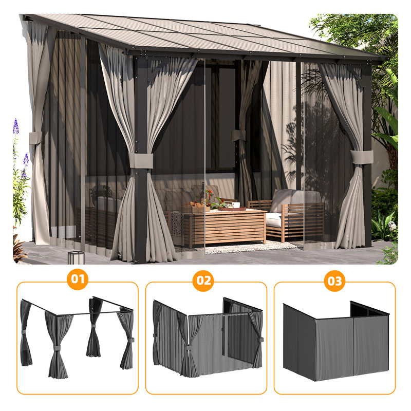 Remplacement universel de rideaux et moustiquaires de pavillon de jardin, Gris, H 96 po x l 120 po x P 110 po